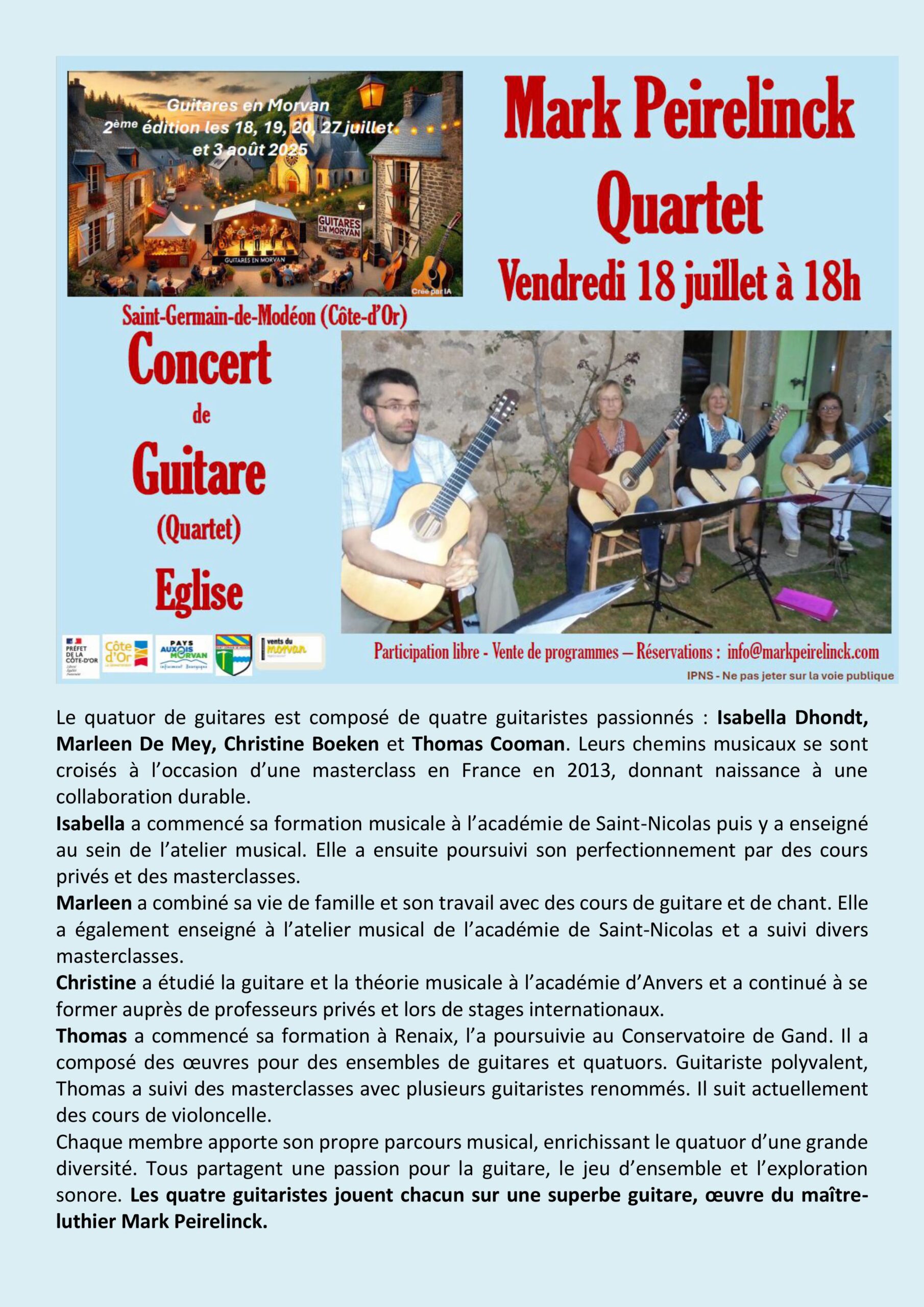 Mark Peirelinck Quartet-Concert du 18 juillet à 18h