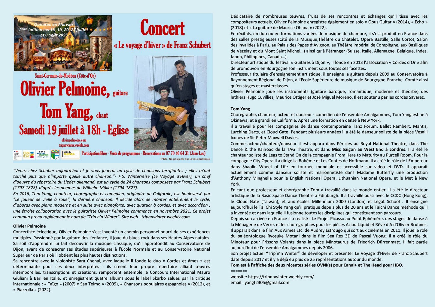 Présentation du concert d'Olivier Pelmoine et Tom Yang du 19 juillet à 18h